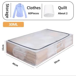 Foldable Under Bed Storage Organizer Waterproof And Moisture-Proof Transparent Storage Bag Foldable with Sturdy Zipper Clear Window Storage Bin for Clothes Blankets Shoes and Pillows Closet