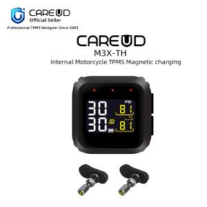 CAREUD M3X-TH Motorcycle Wireless TPMS Tire Pressure Monitoring System Digital LCD with Two Black Internal Sensors Easy to install