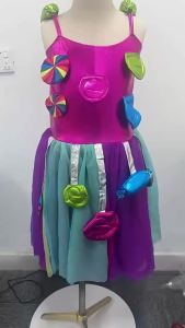 2026 Purim Festival Suspender Rainbow Dress For Girl Candy Lollipop Costume Party Gift Candy Dress + Lollipop Accessories Suit2026