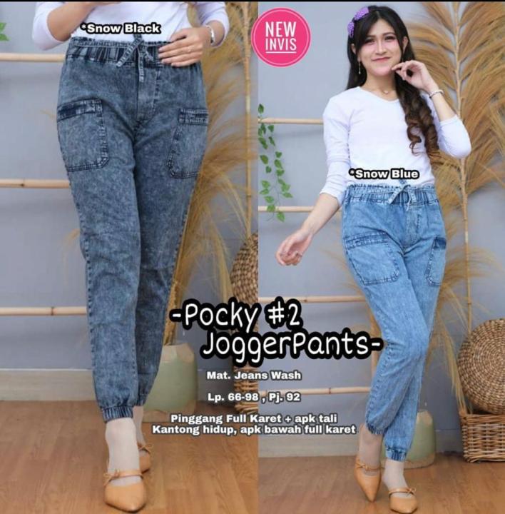 CELANA JOGER JEANS WANITA KANTONG DEPAN /READY SIZE L/XL-JUMBO (COD)