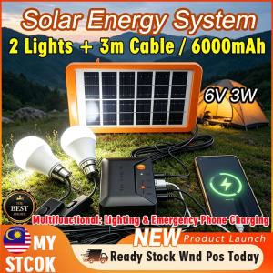 【Malaysia 24H ship】6000mAh Portable Solar Power Bank With 2 LED Bulbs Outdoor Camping Emergency Lighting System For Hiking Power Outage