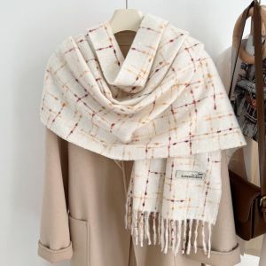 PENGA Korean Style Wool Tassel Scarf Thickened Windproof Winter Cashmere Scarf Fashion Long Women Plaid Shawl Female