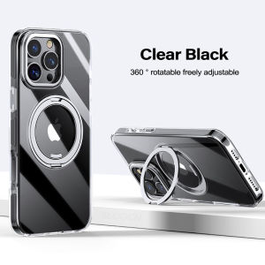 360 ° Rotatable Stand Clear Phone Case For iPhone 17 Air 16 15 14 13 12 Pro Max Plus For MagSafe Kickstand Transparent Back Phone Cover With Holder For iPhone 17 Pro Max Military Shockproof Protection Casing