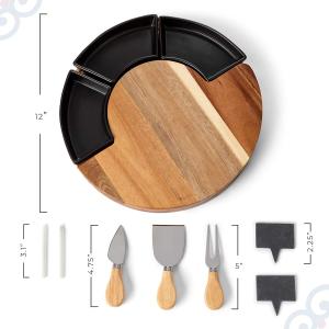 Bamboo Cheese Board Set Serving Tray and Cheese Serving Platter Round Cheese Board and Knife Set for Cracker and Brie Large Charcuterie Board Set and Cheese Tray for Housewarming Gift