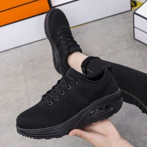 New Fashion Rubber Shoes For Woman With Heels Sale Low Cut Sneaker For Women Thick Sole Wedge Shoes Lady Black/Purple/Pink