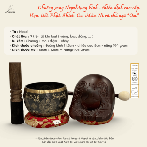 [Amrita] Chuông xoay Nepal tụng kinh - thiền định cao cấp Họa tiết Phật Thích Ca Mâu Ni và chú ngữ “Om” - CXNP5