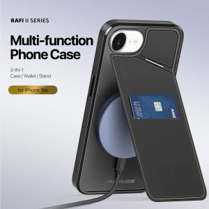iPhone 17e 16 16e 15 14 Pro Max Plus - Dux Ducis Rafi Series 3 in 1 Premium Leather Wallet Case Full Coverage Casing Stand Anti Slip Grip Non Shock Resistant Impact Protection RFID Cheap Wireless Charging Card Holder Protective Lanyard Mobile Hand