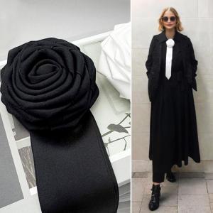 [fenggongshuode] Retro Black Bow Brooches For Women Fabric Camellia Flower Pearl Shirt Collar Pins Corsage Clothing Accessories Jewelry Gifts