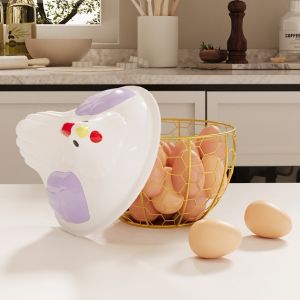HAF0083 Rustic Hen Shape Egg Basket Farm Style with Lid Hollow Iron Basket Cute Storage Egg Container Kitchen Accessories