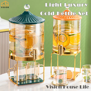 Vision Nordic 3.6L/5L Gravity Water Dispenser Standing Glass Beverage Dispenser with Rack Stainless Steel Faucet Juice Cold Drink Barrel Large Capacity Cold Water Bottle High Temperature Resistant Drink Jug