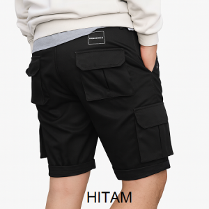 Celana Pendek Cargo Pria Dewasa Katun Warna Solid Pinggang Biasa