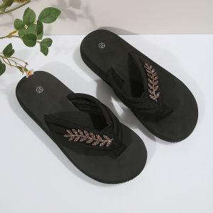 [Free Shipping] WomenS Summer New Flip-Flops With Round Toe Slip-On Design Wedge Heel Beach Shoes Platform Sandals Large Size High Heel Thick-Soled Sandals