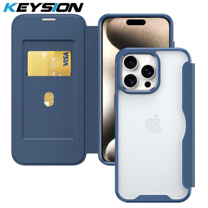 KEYSION Ultrathin PU Leather Flip Case for iPhone 15 Pro Max Card Slot