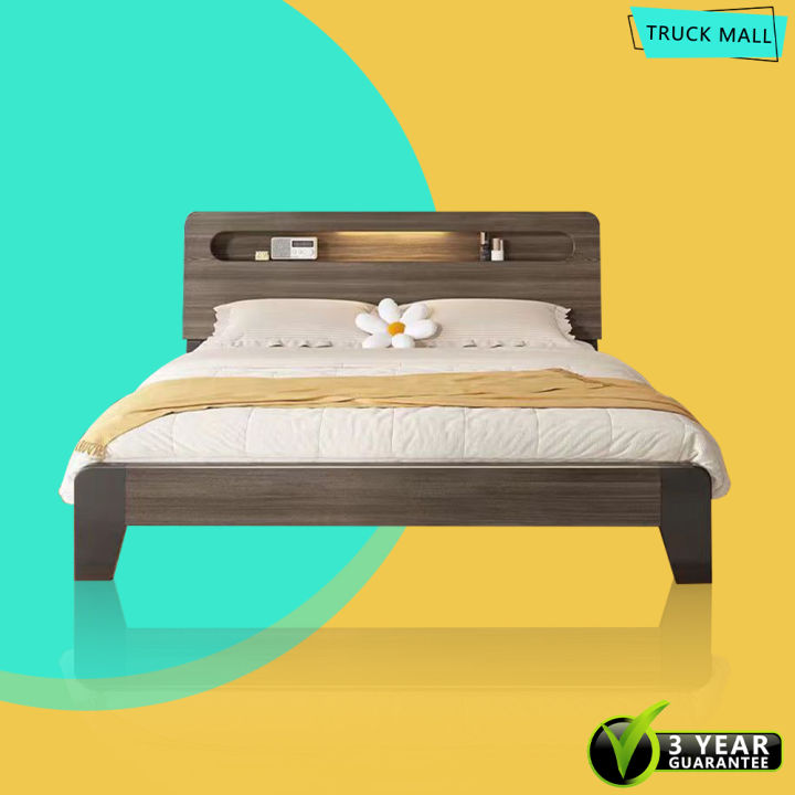 [Thick Bed Legs]Wood Bed Frame with Headboard Double Bed Solid Wood Platform Nordic Simple Bed