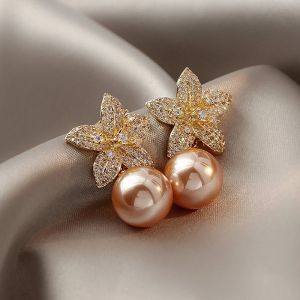 Frascati Fashion Drop Earrings Pearl Round Dangle Earrings Korean Elegant Luxury Trendy Zircon Crystal Flower Jewelry Gift