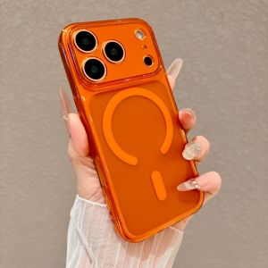 Luxury Frosted For Magsafe Magnetic Phone Case For iPhone 17 16 15 14 13 Pro Max Large Window Lens Bumper Wireless Charge Cover