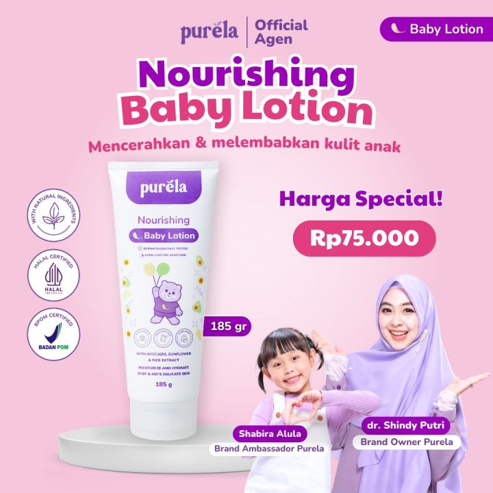 Purela%20Nourishing%20Baby%20Lotion%20185ml%20%E2%80%93%20Melembapkan%20&%20Menutrisi%20Kulit%20Bayi%20dan%20Anak,%20Cepat%20Meresap%20&%20Lembut%20di%20Kulit%20Halal%20BPOM%20-%20Image%202