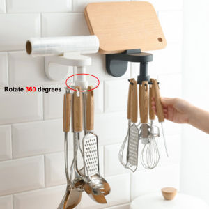 360 Rotating Utensil Rack Hook Lid cover Holder Wall Kitchen Tool Storage Holders for Bathroom Door Cabinet Shelves Hanging Organizer