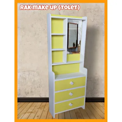 MEJA RIAS LEMARI KACA MINIMALIS RAK MAKE UP KACA AMANAH DECORATION