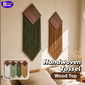Macrame Wall Hanging Hand Woven Cotton Tassel Boho Wall Decor Diamond Wood Board Tapestry