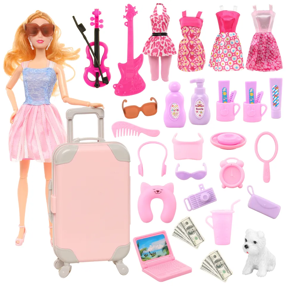 BARWA 32 Pcs Doll Suitcase Luggage Travel Clothes and Accessories for 11.5  inch Girl Doll Travel Carrier Storage, Including 1 Luggage 1 Suitcase 23