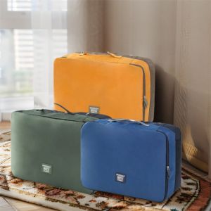 EO4MD ป้องกันฝุ่น กระเป๋าเสื้อผ้าสองชั้น ความจุขนาดใหญ่ ประหยัดพื้นที่ กระเป๋าเก็บเสื้อแจ็คเก็ตดาวน์ แบบพกพา พร้อมซิป ถุงบีบอัดผ้าห่มฝ้าย สำหรับบ้าน