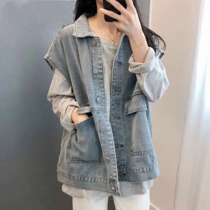 Women's Korean Loose Fashion Lapel Button Denim Vest