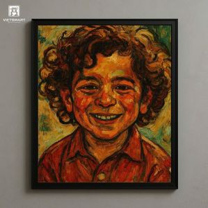Tranh Nghệ thuật "Cậu Bé Tóc Xoăn Đang Cười" VIETSMART ART - Acrylic 60 x 70cm