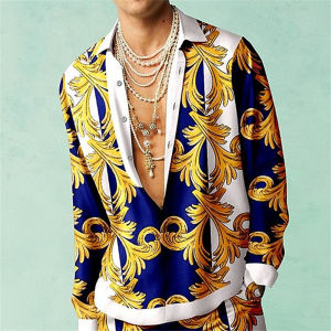 ZEEMIN Casual long sleeve shirt man autumn Mens Shirt Long Sleeve Man Ethnic Style Graphic 3D Print Holiday Button Men clothing luxury