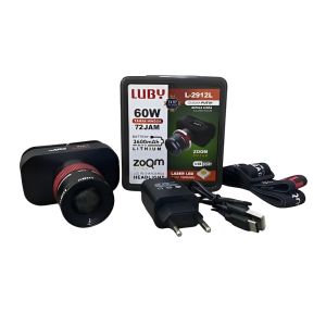 Senter Kepala BAHAN PREMIUM Super Terang 60 Watt Lensa Teleskop Zoom Putar In-Out Tahan 72 Jam Baterai 3600mAh LUBY L-2912L / L-2912K - Headlamp Led Laser Cahaya Putih / Kuning Super Terang ~FSS
