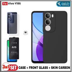 Paket 3IN1 Case Vivo Y19s 4G Casing SoftCase Cover Free Tempered Glass AG Kaca Matte Dove Dan Garskin Carbon