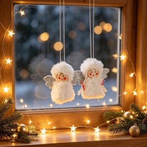 NHG 2PCS Hanging Christmas Plush Girl Doll Pendant Soft Cartoon Short Plush Doll Decoration Home Decor Exquisite Xmas Tree Pendant Party