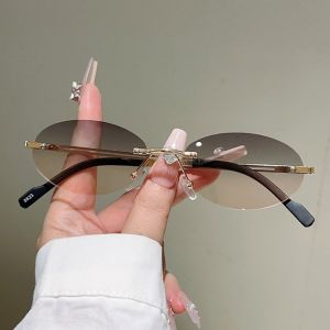 BESTOURO Thiết kế không viền Kính râm hình oval Bảo vệ UV400 Thấu kính gradient Kính râm Cổ điển Kính mắt Dành cho Nữ Nam