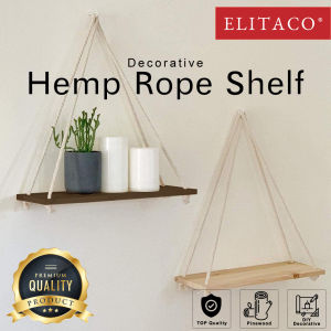 ELITACO 45x14x1.5cm Jute Rope Shelf Wood Swing Hang Floating Rak Buku Wall Mount Wooden Modern Decoration Minimalist Ins