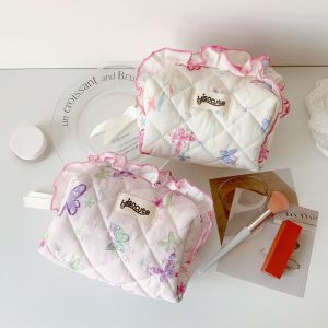 BAIXL Đựng đồ để bàn Túi mỹ phẩm Hàn Quốc Bướm hoa Sức chứa lớn Hộp bút chì phong cách Hàn Quốc Dễ thương Thẩm mỹ Túi đựng Phụ nữ