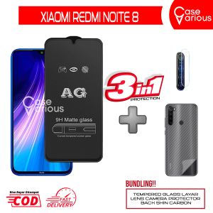 Paket 3in1 Tempered Glass Matte Anti Glare Xiaomi Redmi Note 8 Free Tempered Camera dan Skin