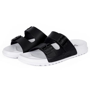 Khamzo Sandal Pria Casual Slide Slop Premium Terbaru Kekinian Sendal Cowok K14 Hitam Putih