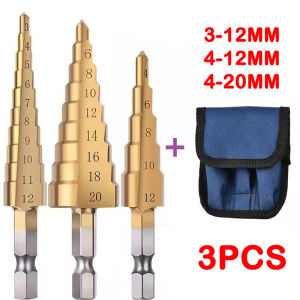 COD 3PCS SET HSS High Speed Steel Titanium Hex Shank Step Drill Bit For metal For wood For plastic For aluminum 3-12mm/4-12mm/4-20mm get Free Tool Bag #hardware need#wolesale price#warehouse price#good quality#factory Outlet#direct supplier