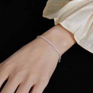 TIMIA Elegant Simple Metal Bracelet Geometry Silver Shining Bracelet Temperament Gravel Beaded Thin Chain Bracelet Women