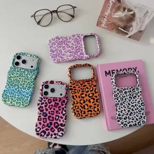 Fashion Wave Edge Leopard Print Pattern Phone Case For iPhone 17 Air 16 15 14 13 Pro Max 2-in-1 Hit Color Shockproof Hard Cover