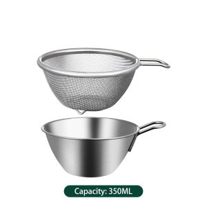 Vision 350/500/700ML 304 Stainless Steel Mixing Bowl with Colander Double Layer Drain Basket Basin with Handle Household Kitchen Vegetable Washing Basin Versatile Camping Sierra Cup