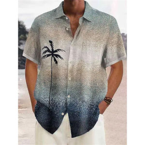 New Hawaiian shirt mens street shirt holiday casual short sleeve Harajuku coconut tree printed lapel mens oversized T-shirt