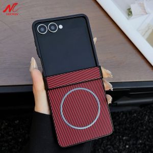 Business Carbon Fiber Case for Samsung Galaxy Z Flip 8 7 6 5 Flip8 Flip7 Slim Matte Magnetic Wireless Charing Hinge Back Cover