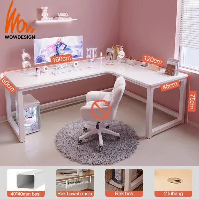 L Shape Table Gaming Table High Quality Home Office Table 140/160/180CM Computer Table with CPU Stand Meja Belajar Meja Komputer Meja Gaming