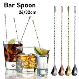 2 In 1 Stainless Steel Stirrer Spoon 26cm/32cm Cocktail Stirring Spoon Long Handle Milk Tea Juice Stirrer Coffee Stirrers