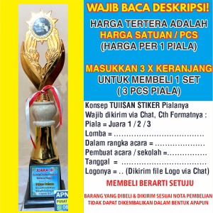 Piala Lomba Set Juara 1 2 3 Trophy Bahan Marmer Free Stiker + Pita