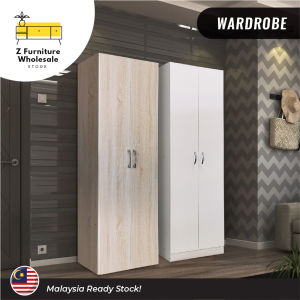 Modern 2 Door White Wardrobe / 15mm Thickness Board / with Hanging Rail & Shelf / Clothing Cabinet With Storage For Bedroom Dressing Room / Almari Baju / Almari Pakaian Warna Putih | H1795 X W600 X D415MM