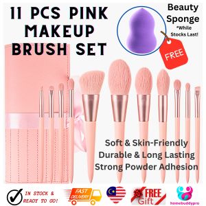 11-Piece Premium Makeup Brush Set with Beauty Sponge - High-Quality Foundation Powder Blush Contour Eyeshadow Brushes