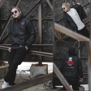 Jaket Pria Jaket Parasut Taslan Waterproof Jaket Windbreaker Distro Hoxer Hitam-Gibranstore