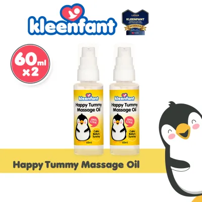 Kleenfant Happy Tummy Massage Oil (60ml) Set of 2 Tiny Bottle Anti Colic Calm Tummies Remedies for Baby